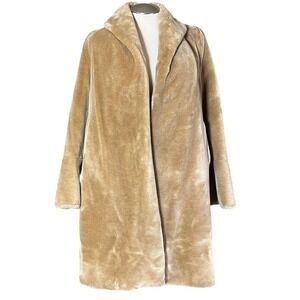 Baroness by Sidney Blumenthal Faux Fur Coat Beige Shawl Collar Long Sleeve Women